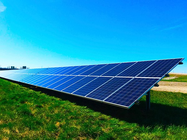 Solar panels under a clear sky