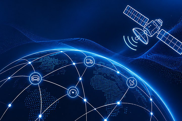 An illustration of satellites and connected devices around the Earth